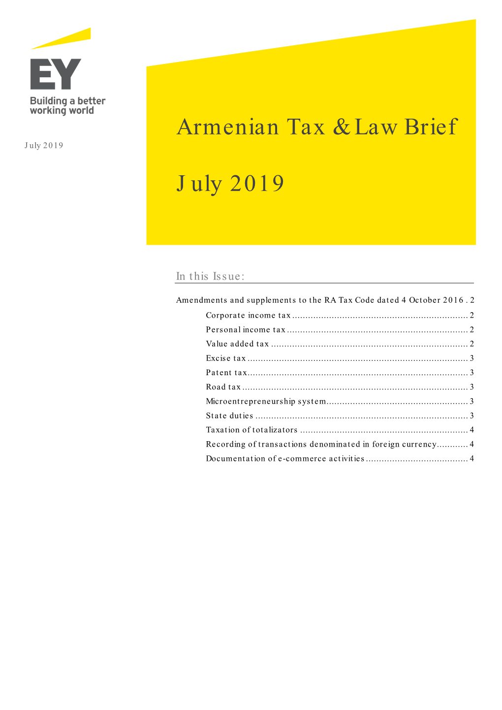 Armenian Tax & Law Brief July 2019