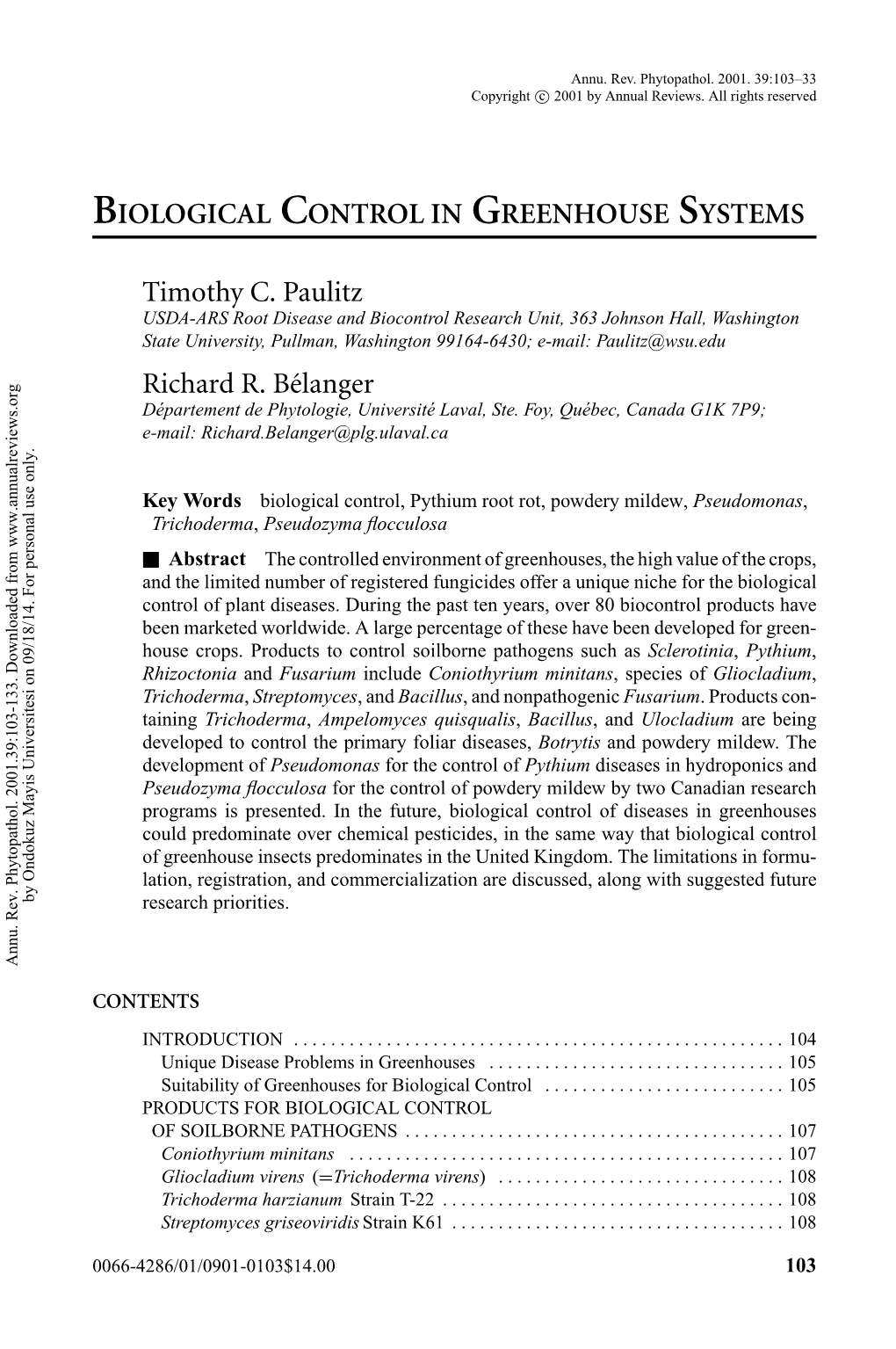 Biological Control in Greenhouse Systems