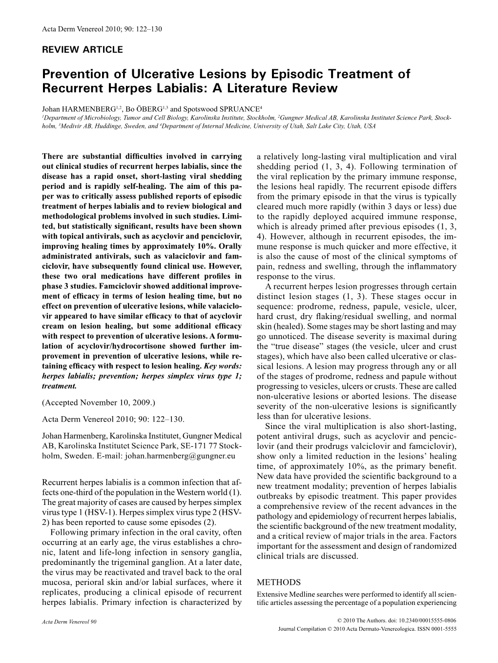 Prevention of Ulcerative Lesions by Episodic Treatment of Recurrent Herpes Labialis: a Literature Review