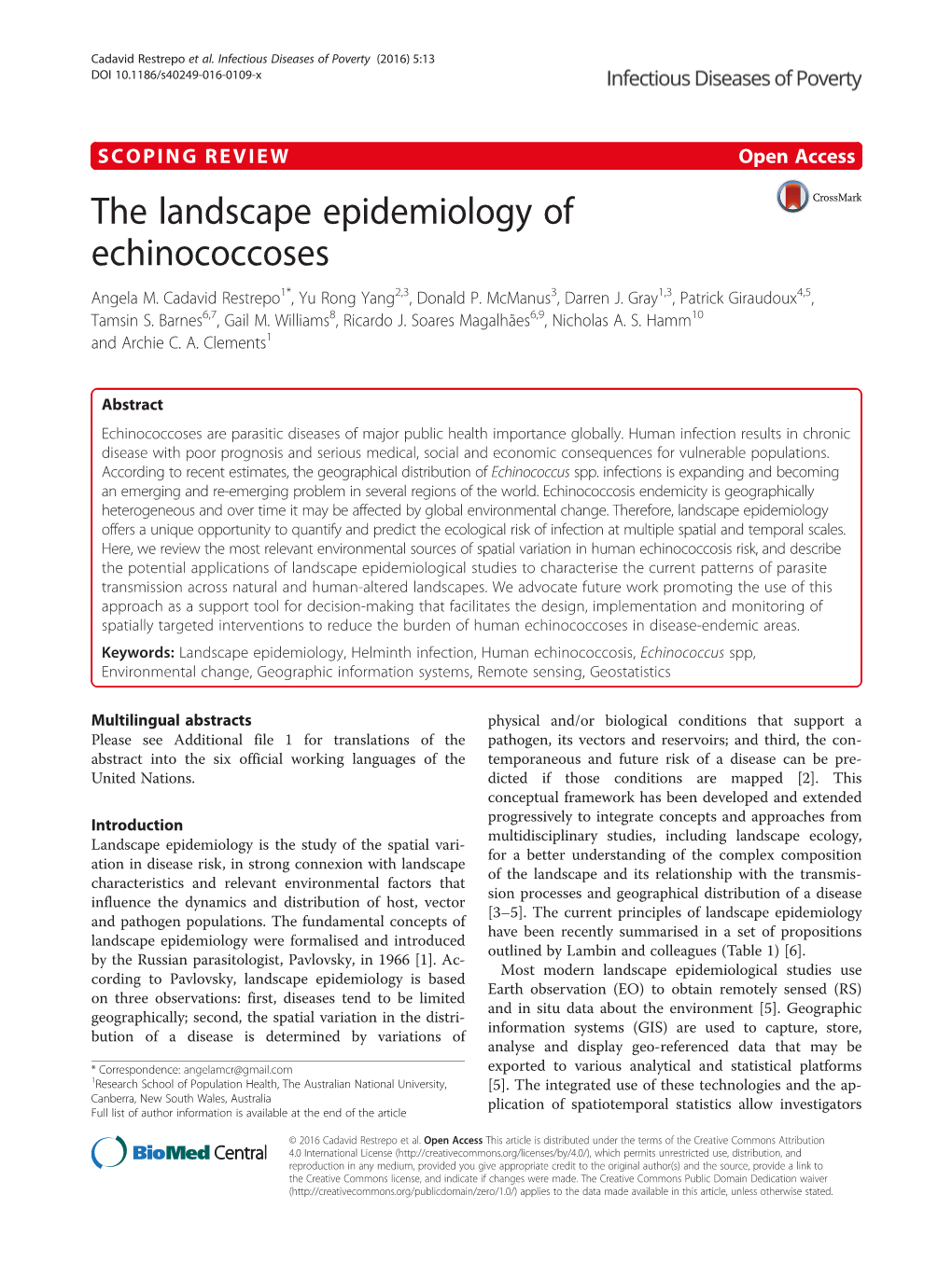 The Landscape Epidemiology of Echinococcoses Angela M