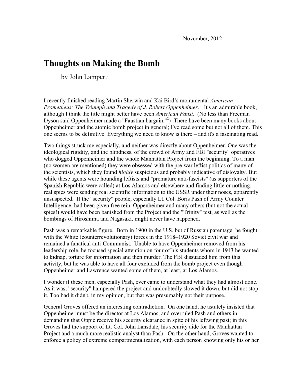 Making the Bomb by John Lamperti