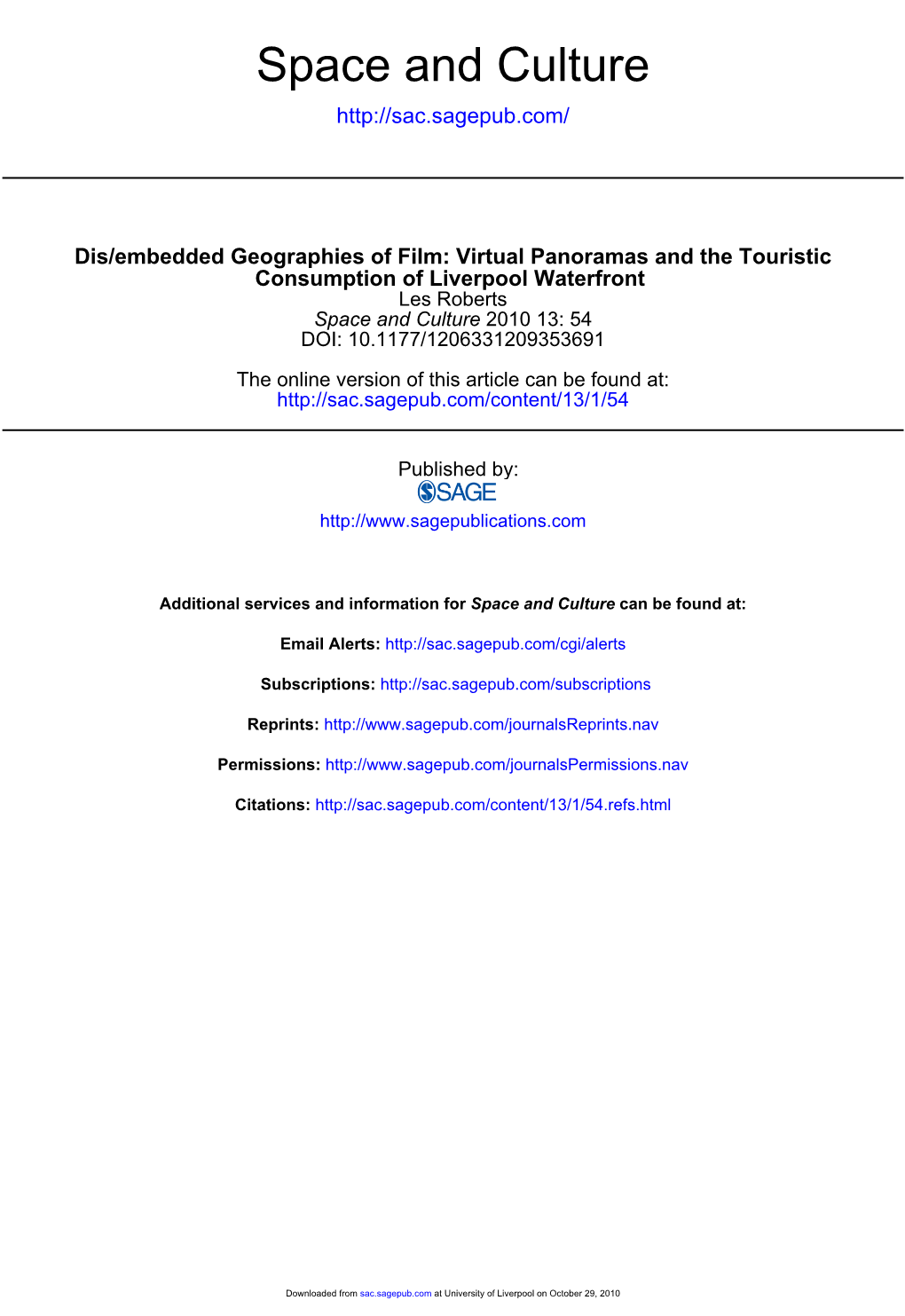 Dis/Embedded Geographies of Film: Virtual Panoramas and the Touristic