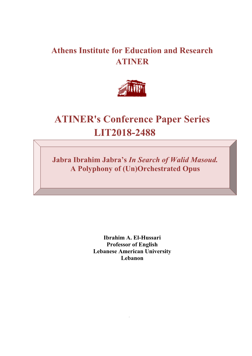 ATINER's Conference Paper Series LIT2018-2488