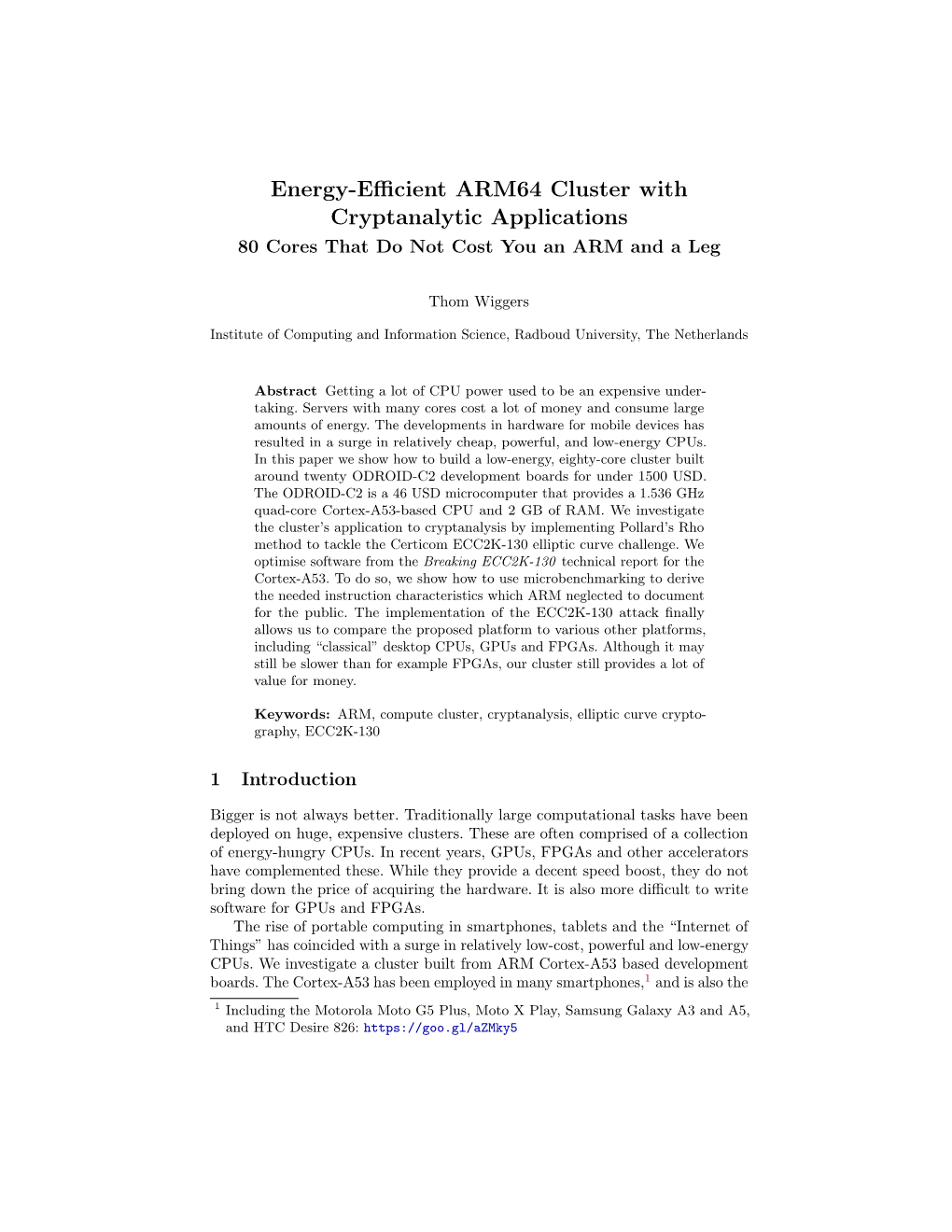 Energy-Efficient ARM64 Cluster with Cryptanalytic Applications