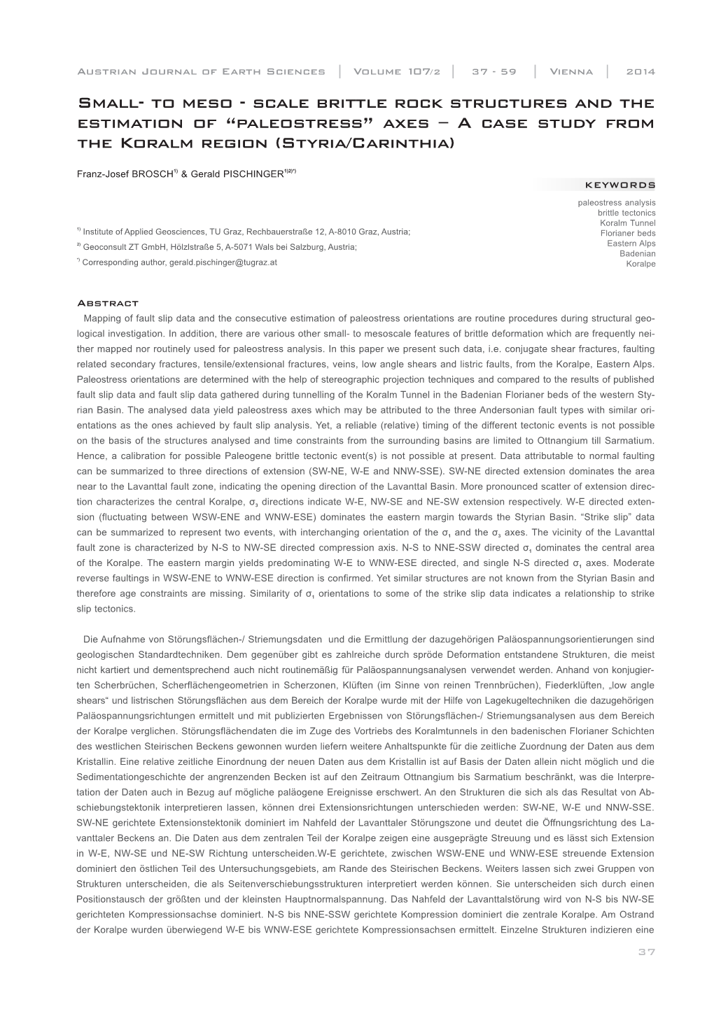 Scale Brittle Rock Structures and the Estimation of “Paleostress” Axes – a Case Study from the Koralm Region (Styria/Carinthia)______