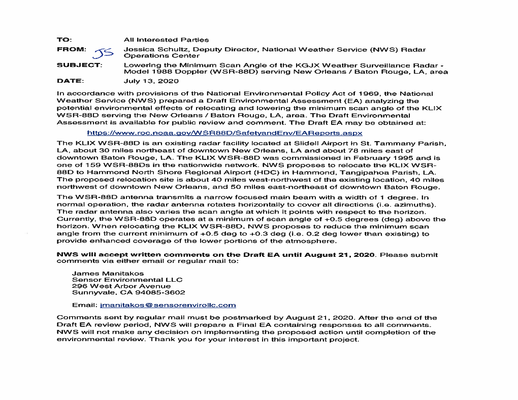 Low Elevation Scanning Environmental Assessment For