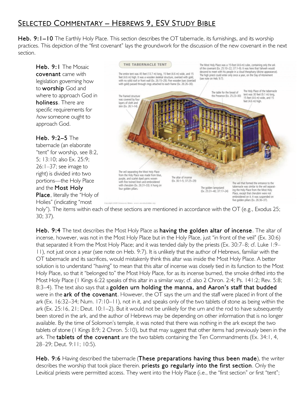 Selected Commentary – Hebrews 9, Esv Study Bible