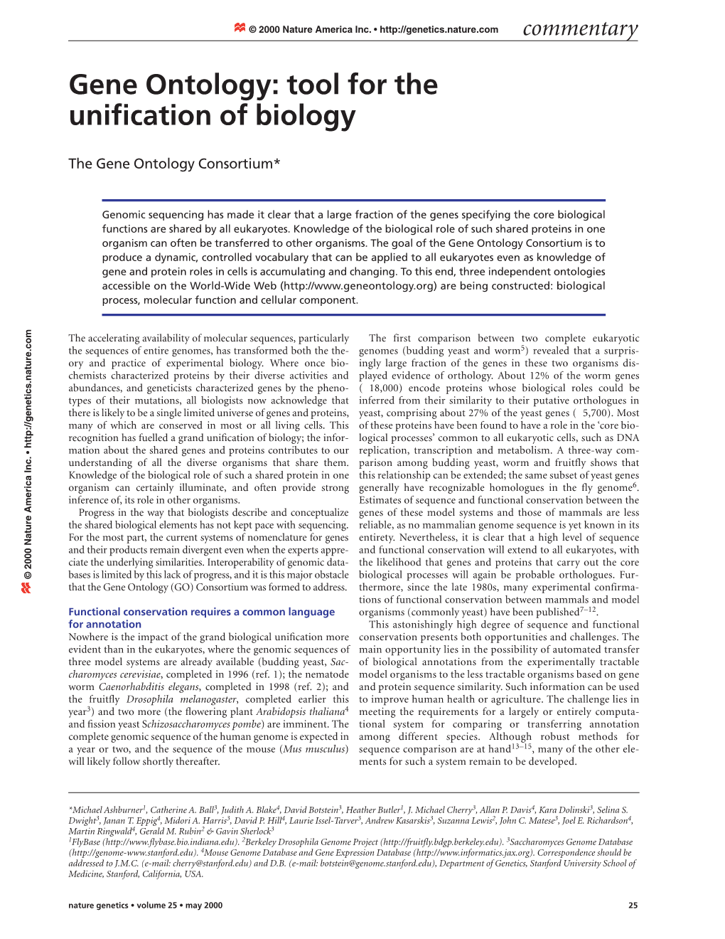 Gene Ontology: Tool for the Unification of Biology