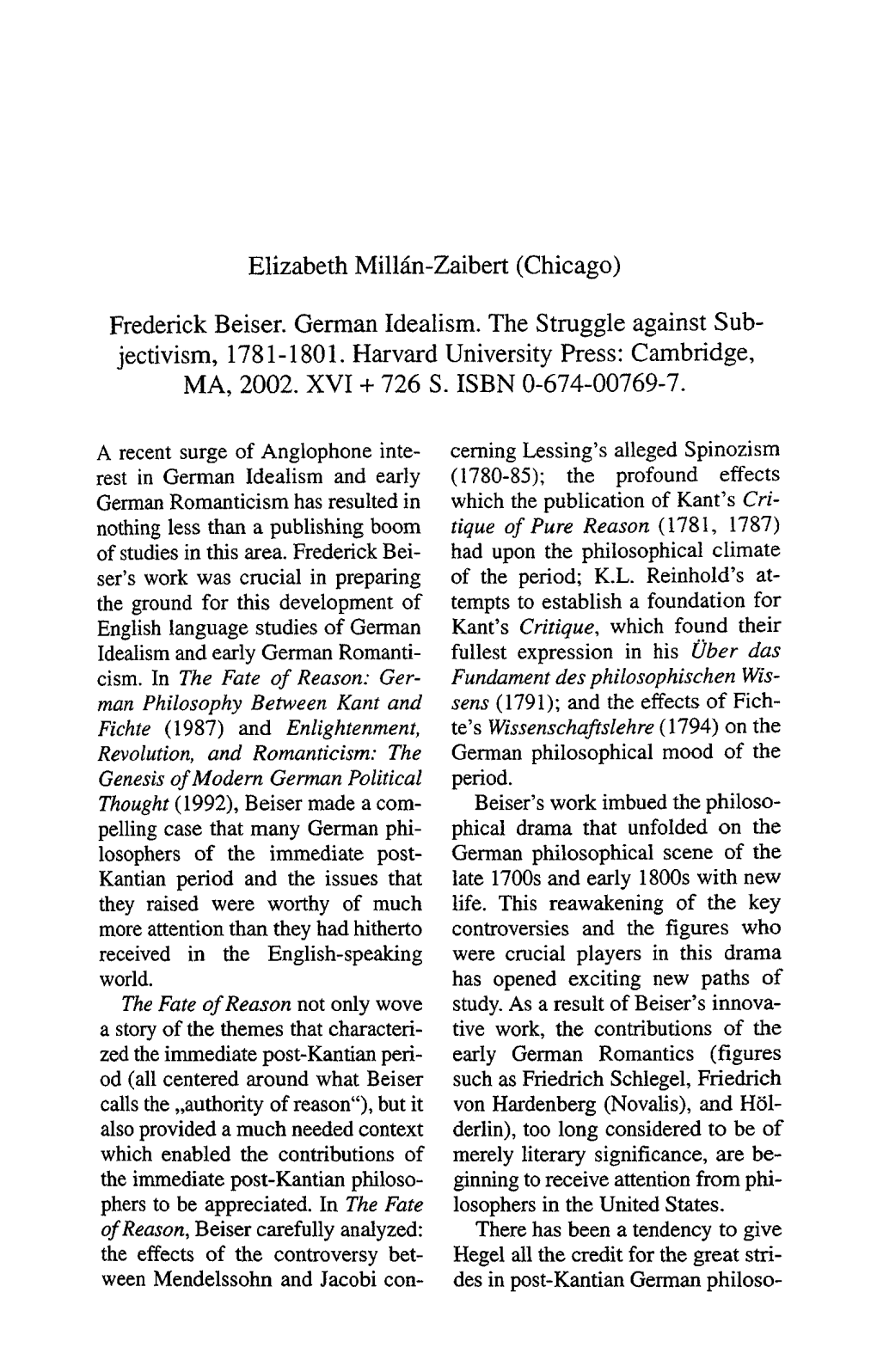 Frederick Beiser: German Idealism. the Struggle Against Subjectivism