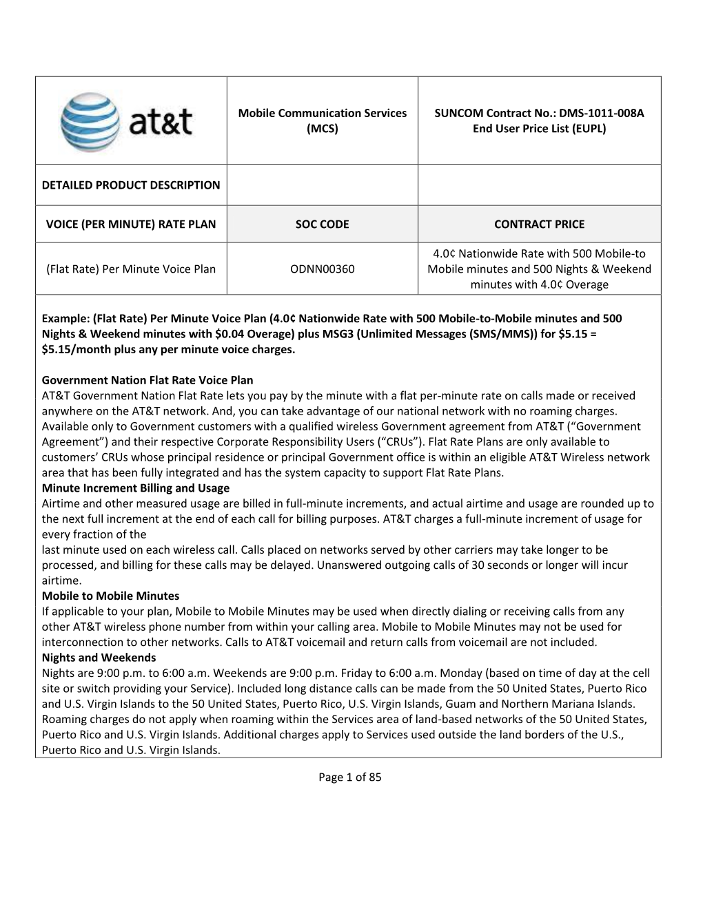 MCS AT&T Mobility User Rates