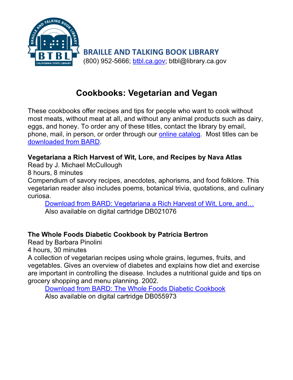 Cookbooks: Vegetarian and Vegan