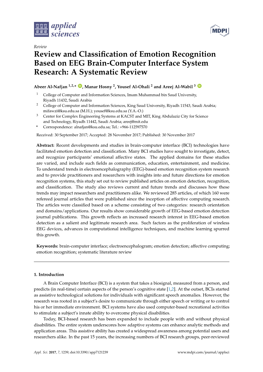 Review and Classification of Emotion Recognition Based on EEG