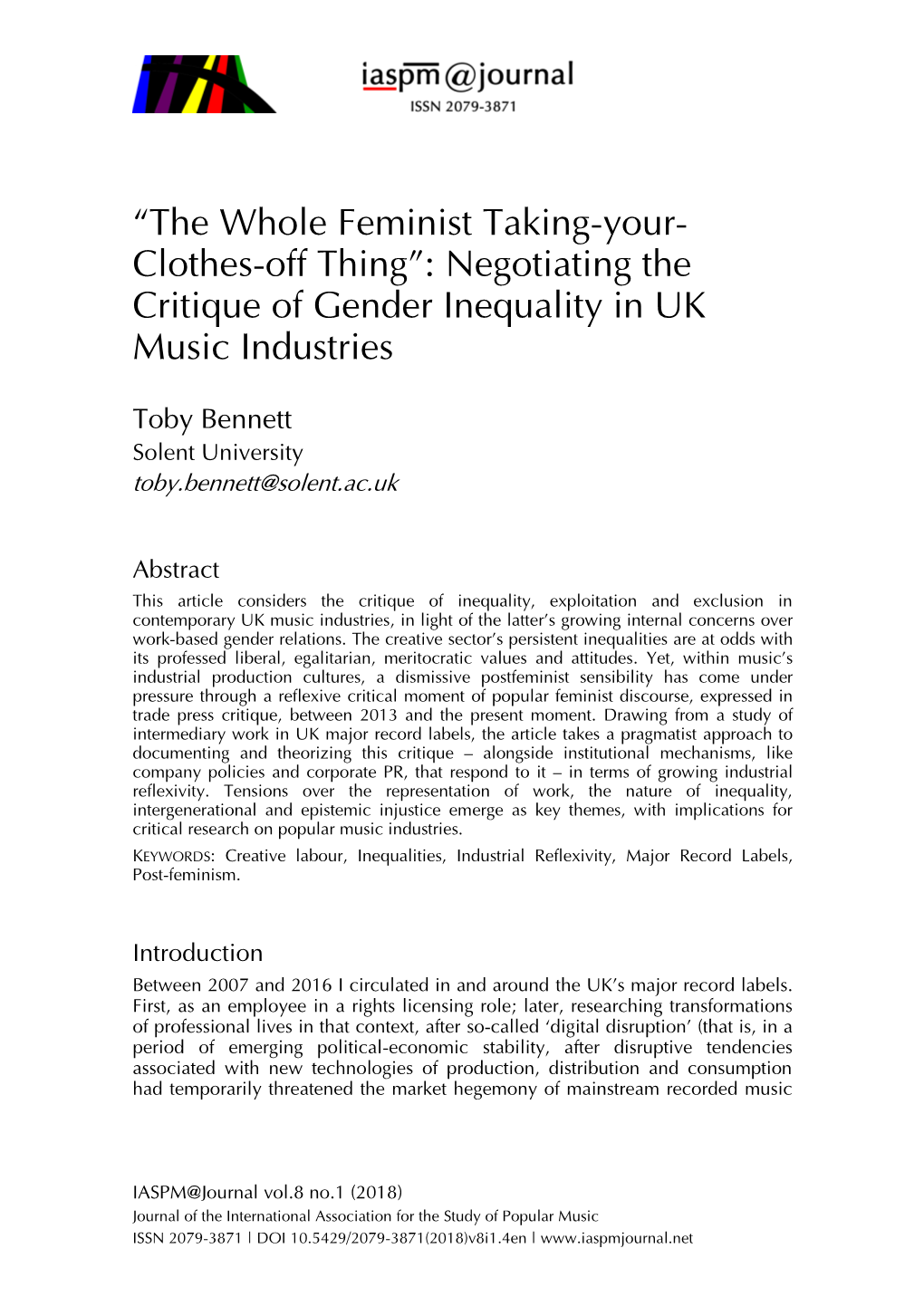 Negotiating the Critique of Gender Inequality in UK Music Industries