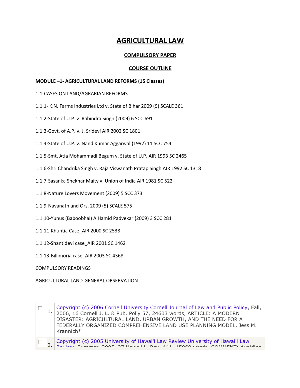 Agricultural Law