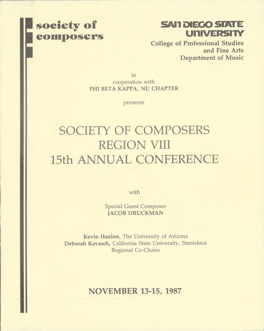 SOCIETY of COMPOSERS REGION VIII 15Th ANNUAL CONFERENCE