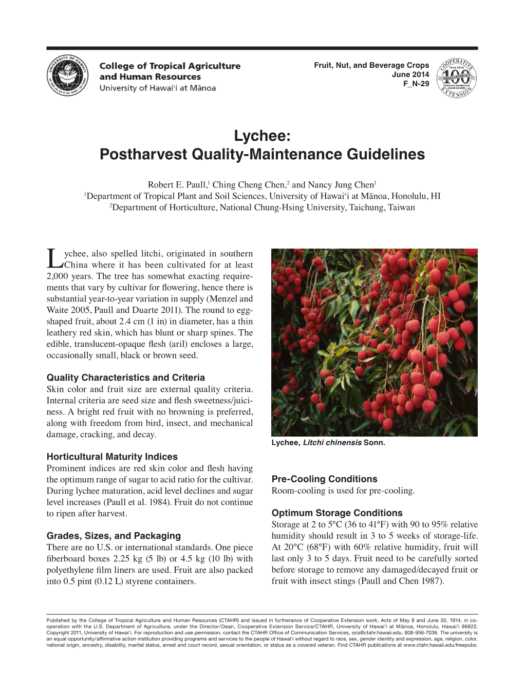 Lychee: Postharvest Quality-Maintenance Guidelines