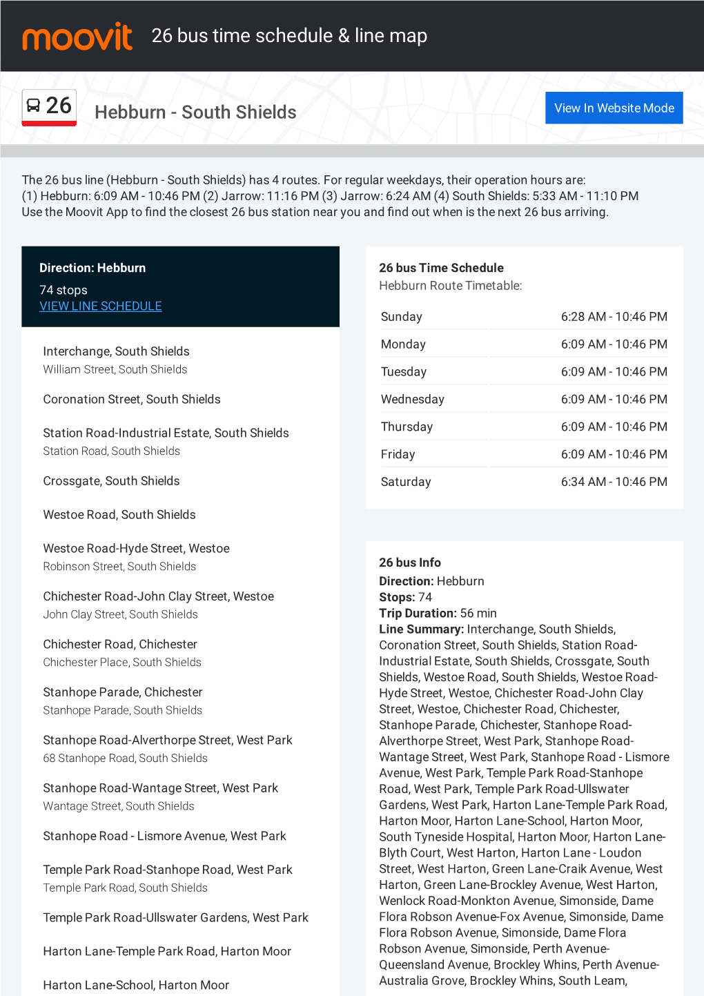 26 Bus Time Schedule & Line Route