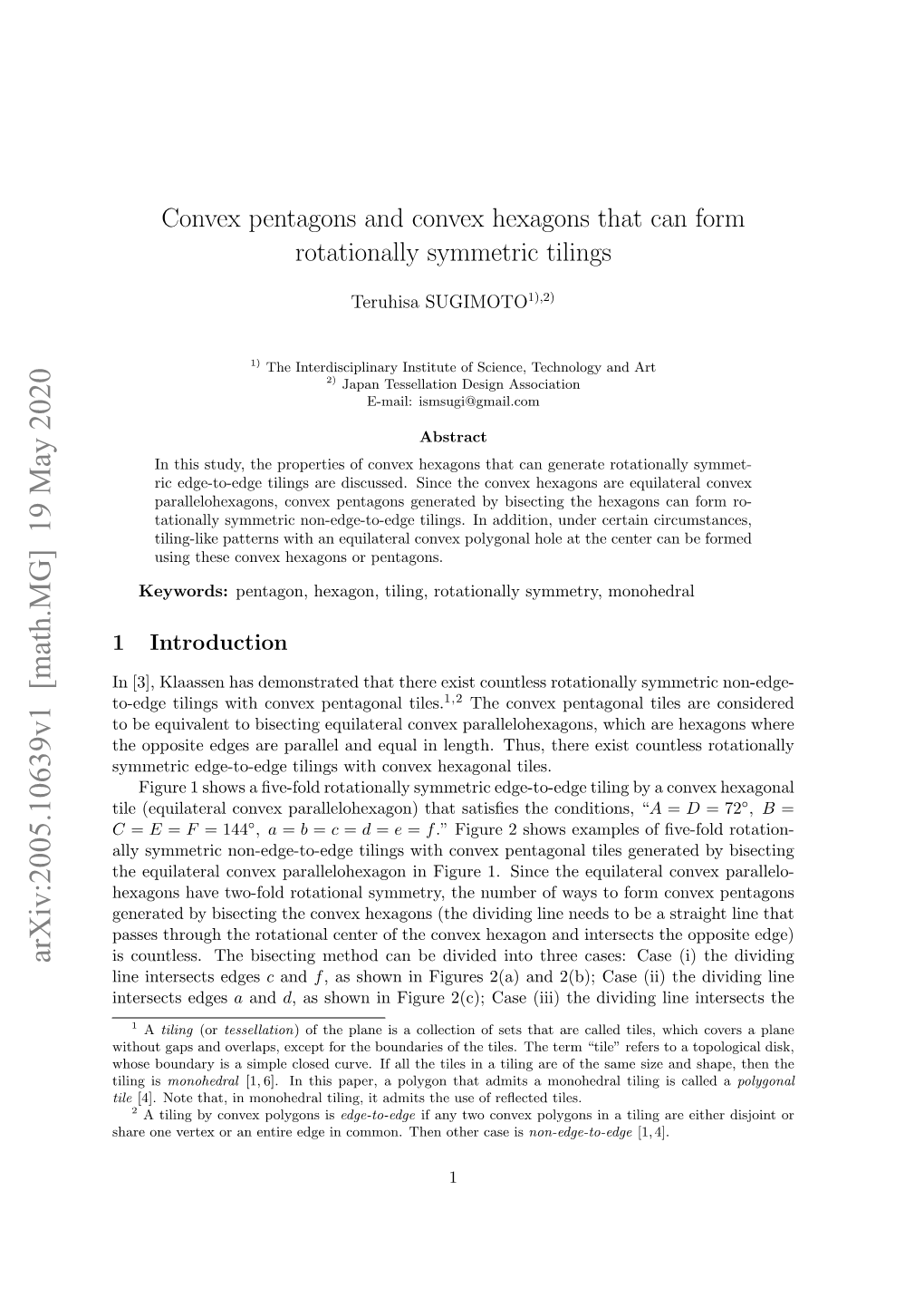 Convex Pentagons and Convex Hexagons That Can Form Rotationally Symmetric Tilings