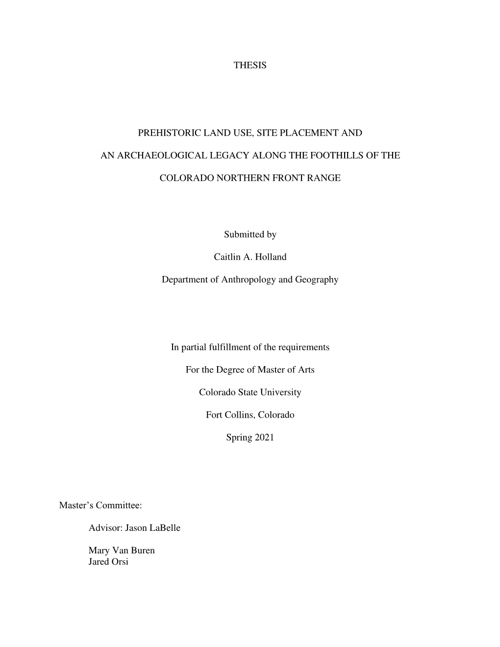 Thesis Prehistoric Land Use, Site