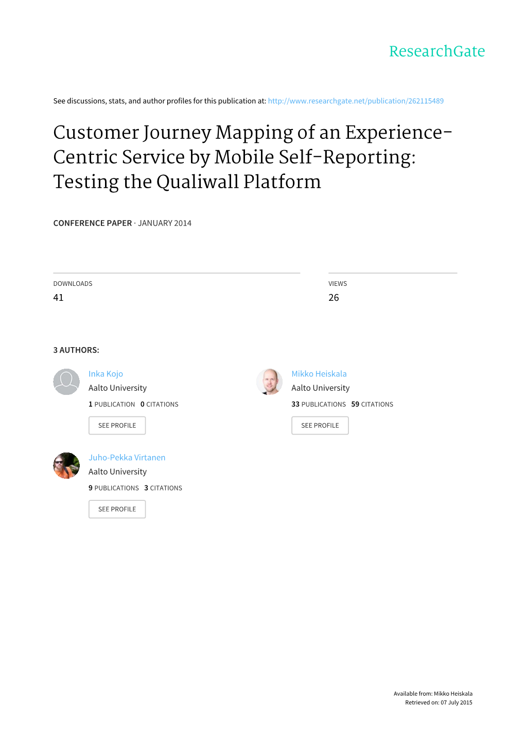 Customer Journey Mapping of an Experience- Centric Service by Mobile Self-Reporting: Testing the Qualiwall Platform