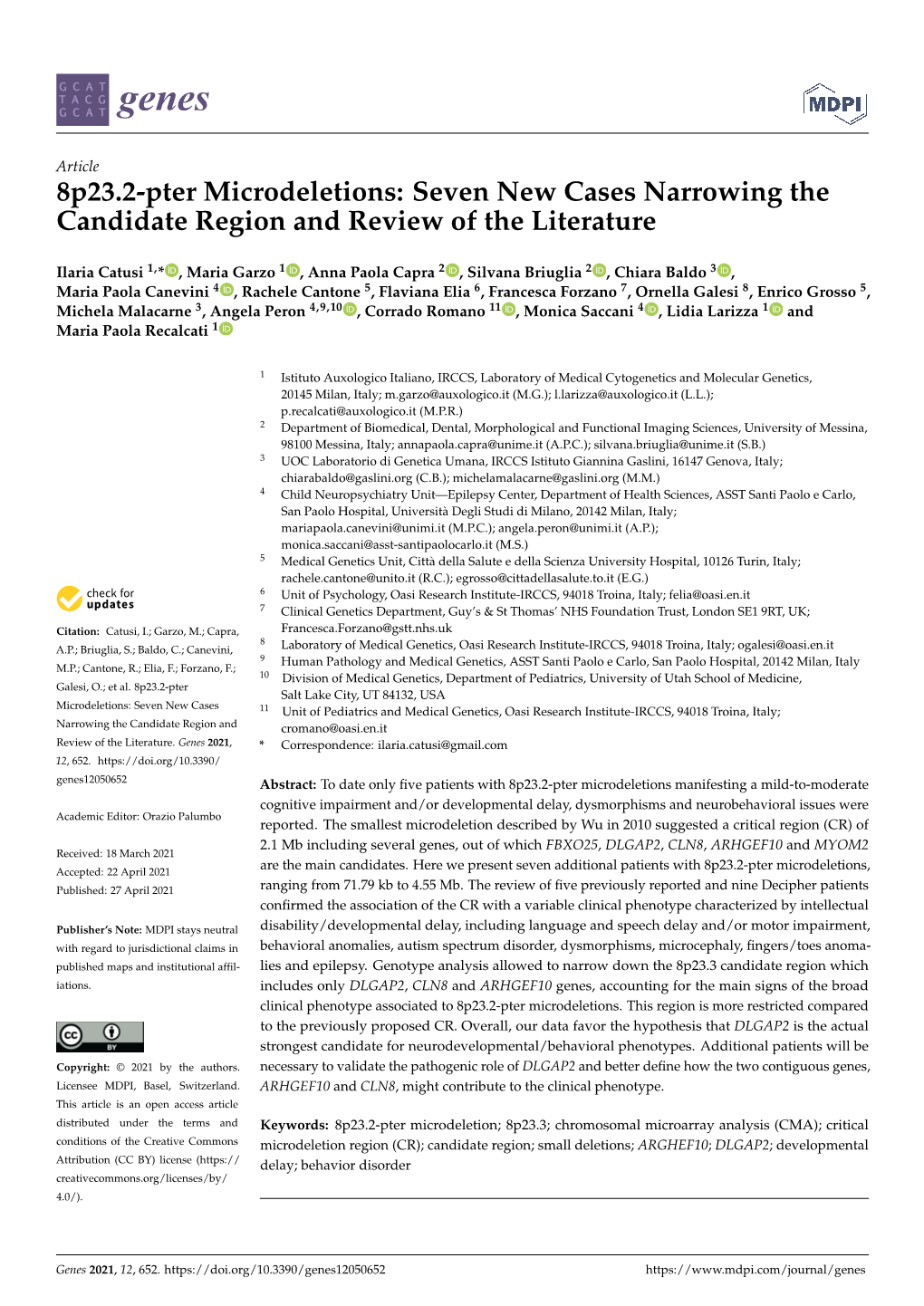 8P23.2-Pter Microdeletions: Seven New Cases Narrowing the Candidate Region and Review of the Literature