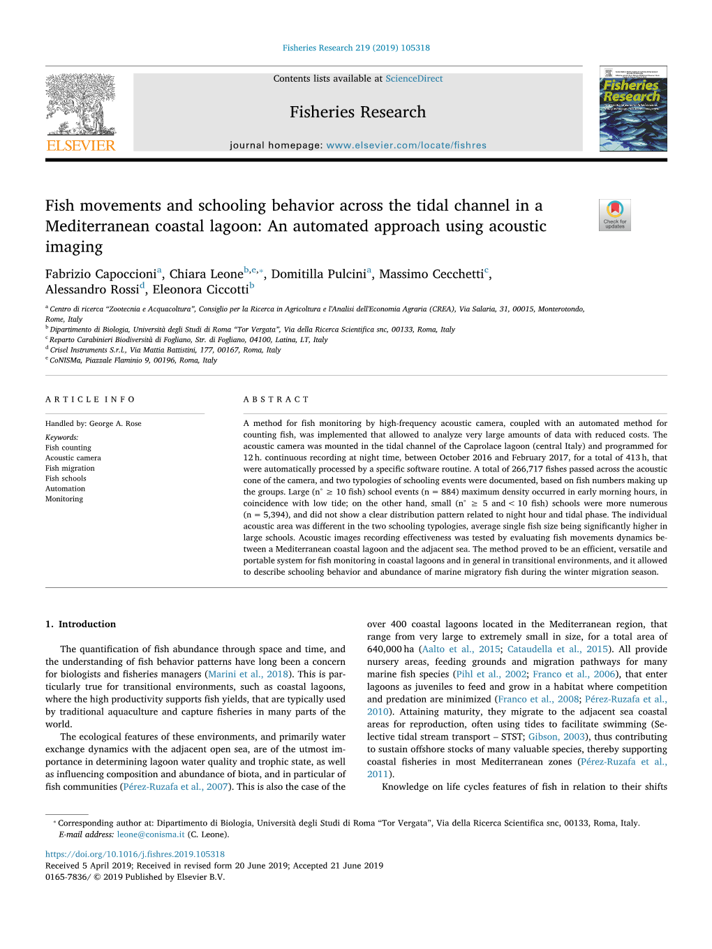 Fish Movements and Schooling Behavior Across the Tidal Channel in a Mediterranean Coastal Lagoon an Automated Approach Using Ac