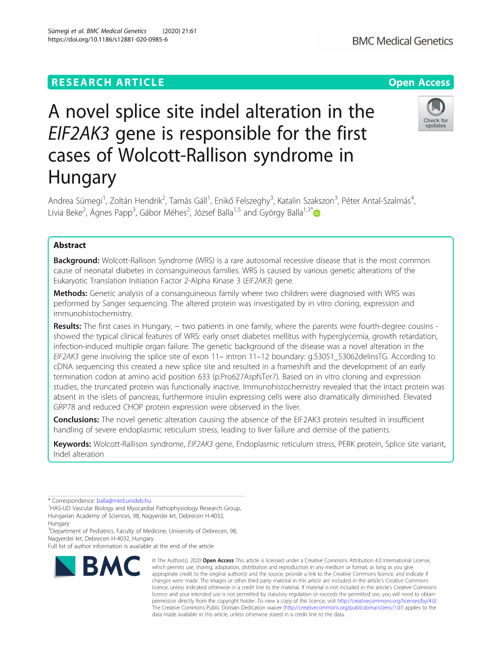 A Novel Splice Site Indel Alteration in the EIF2AK3 Gene Is Responsible For