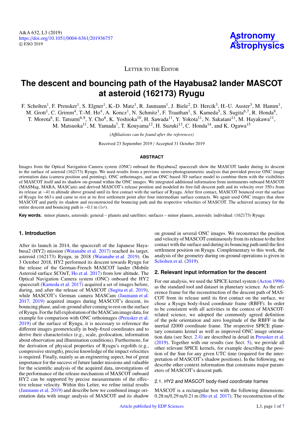 The Descent and Bouncing Path of the Hayabusa2 Lander MASCOT at Asteroid (162173) Ryugu F