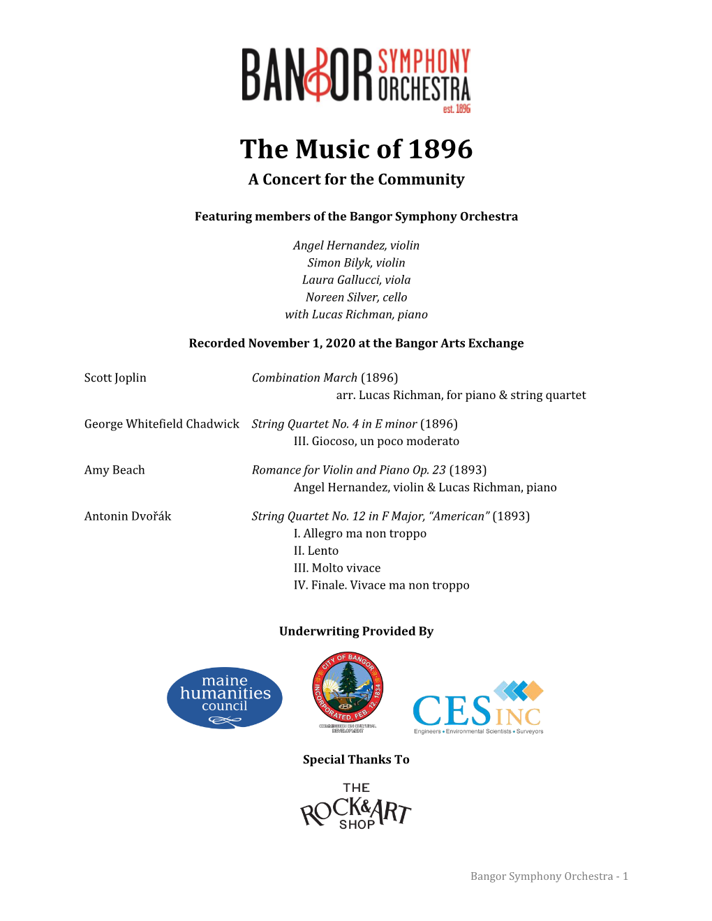 The Music of 1896 a Concert for the Community