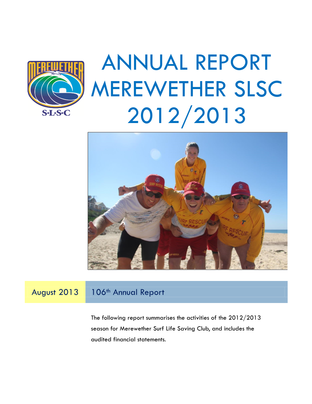 Annual Report Merewether Slsc 2012/2013