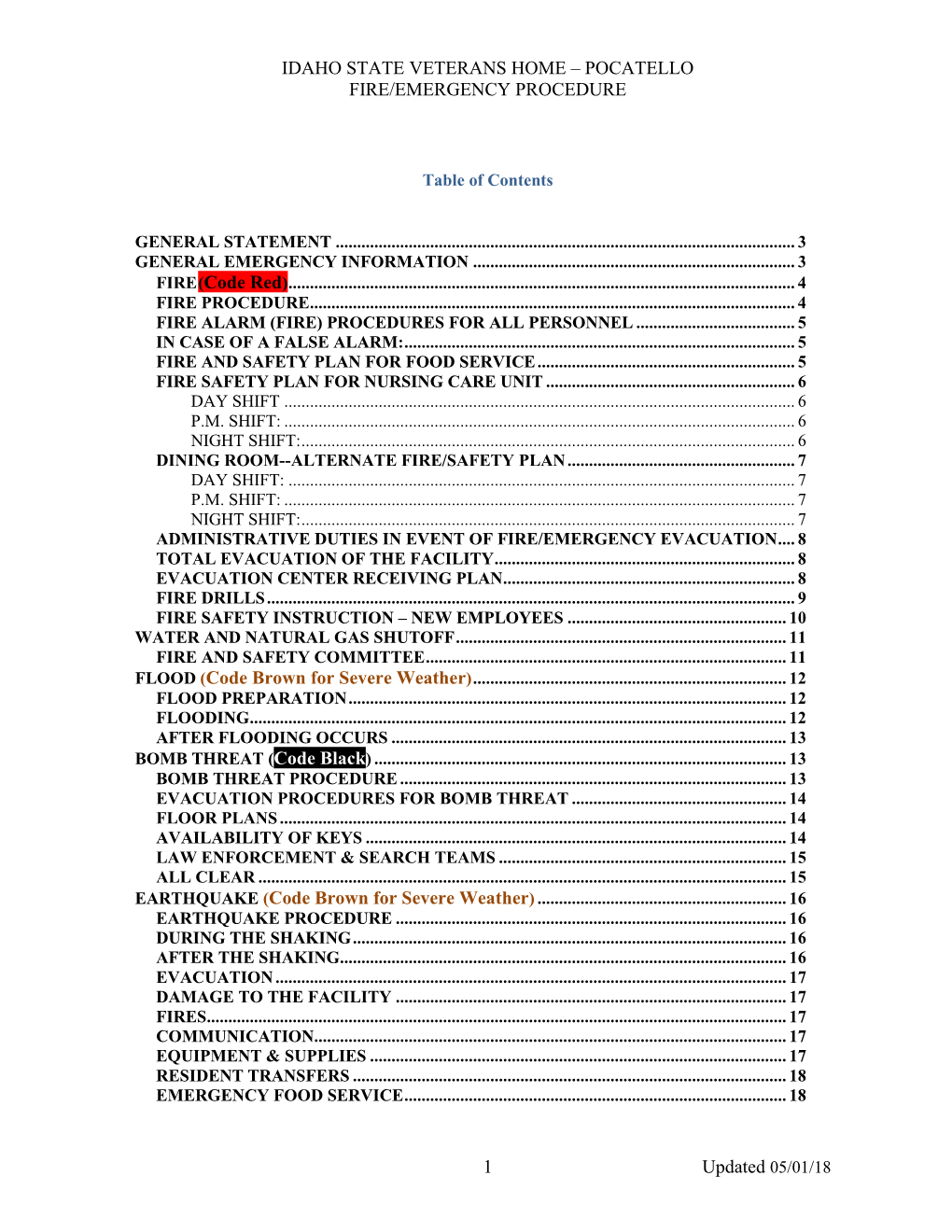 POCATELLO FIRE/EMERGENCY PROCEDURE Updated 05/01/18 1