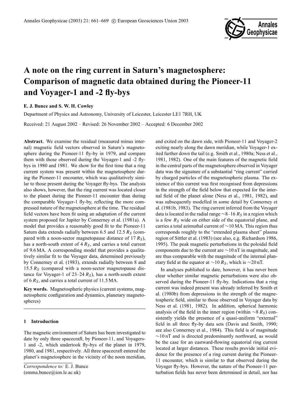 A Note on the Ring Current in Saturn's Magnetosphere