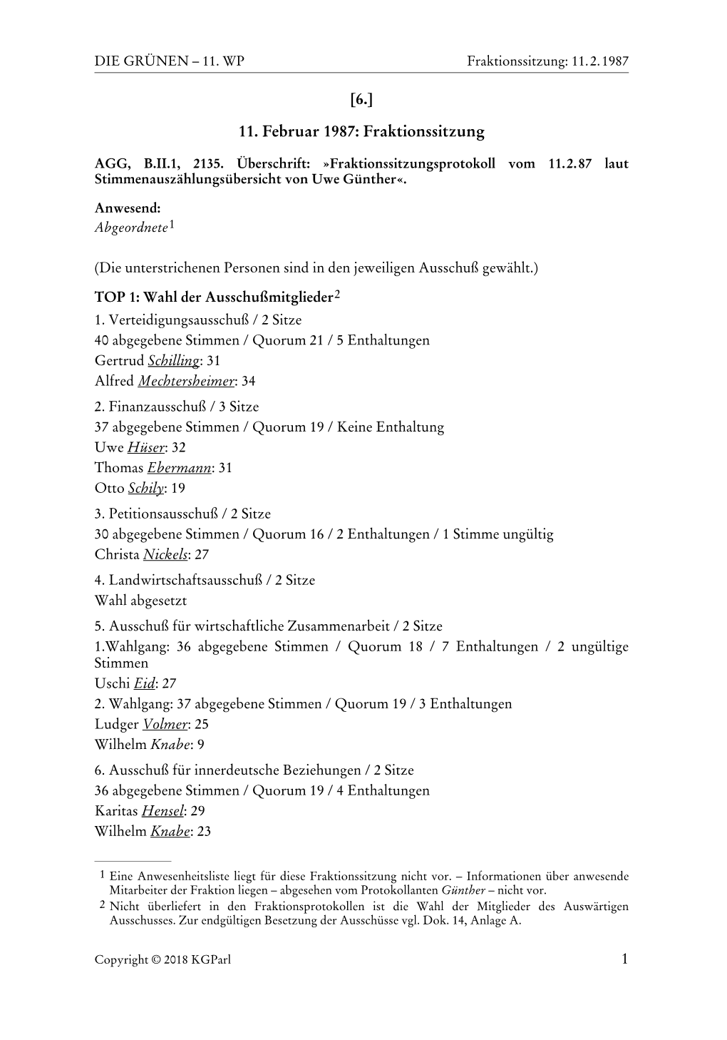 11. Februar 1987: Fraktionssitzung