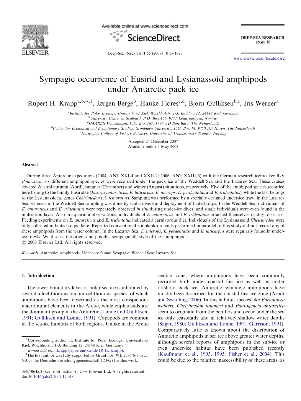 Sympagic Occurrence of Eusirid and Lysianassoid Amphipods Under Antarctic Pack Ice