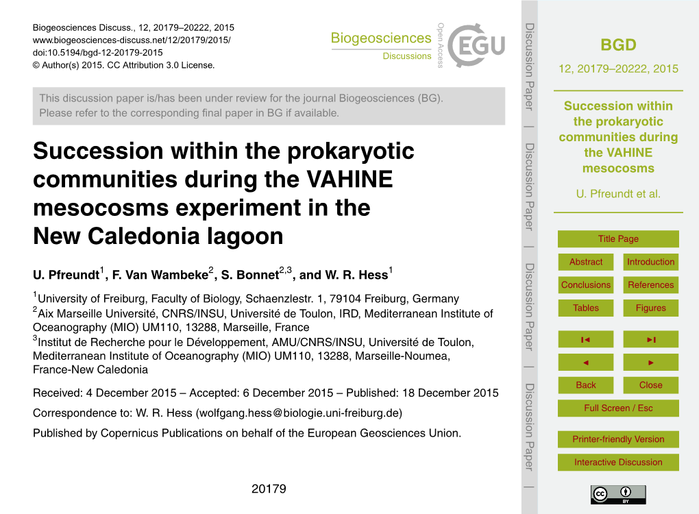 Succession Within the Prokaryotic Communities During the VAHINE Mesocosms