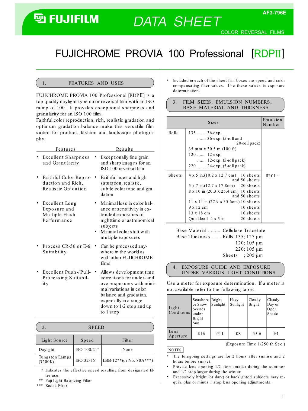 FUJICHROME PROVIA 100 Professional [RDPII]