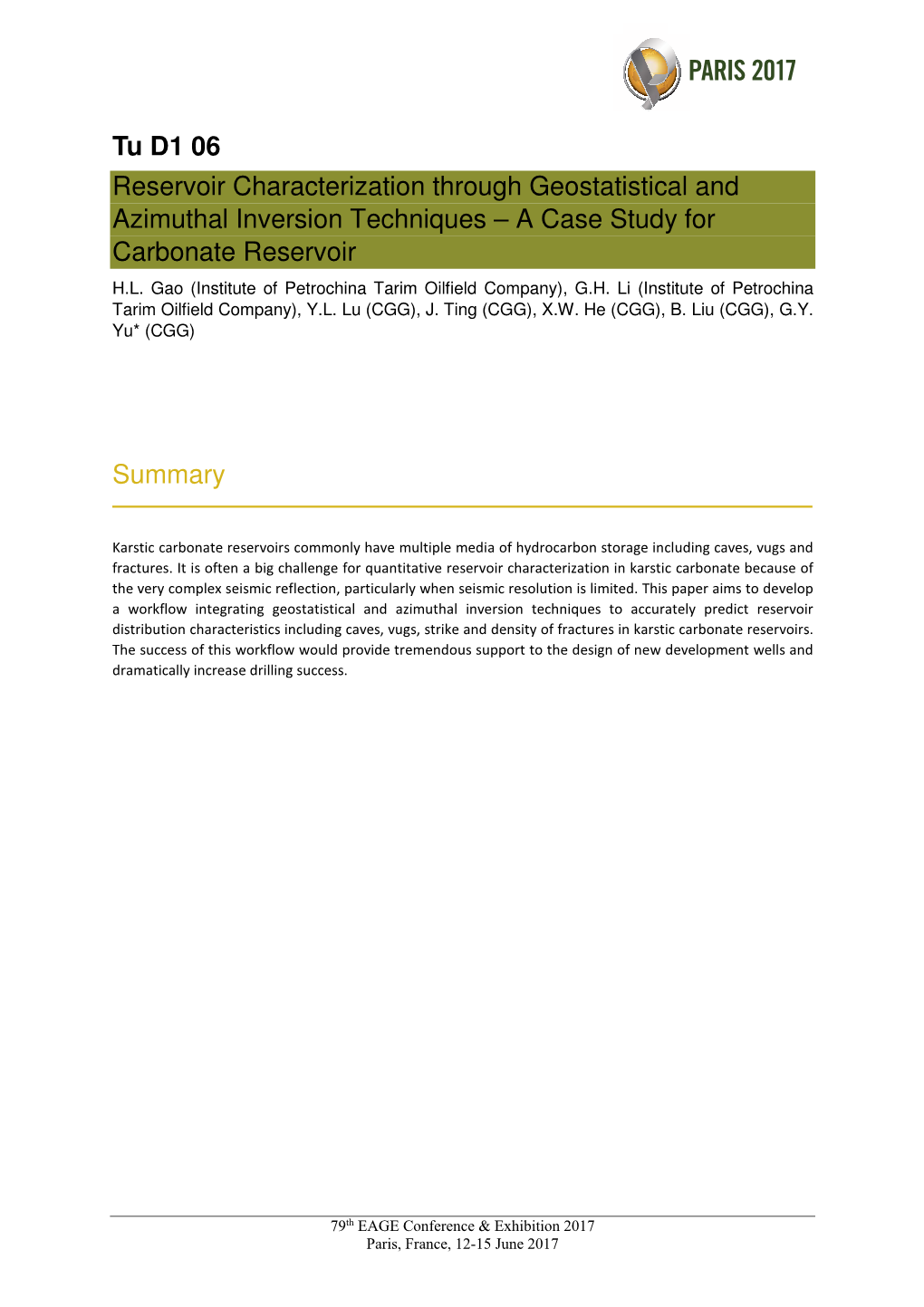 Reservoir Characterization Through Geostatistical and Azimuthal Inversion Techniques – a Case Study for Carbonate Reservoir H.L