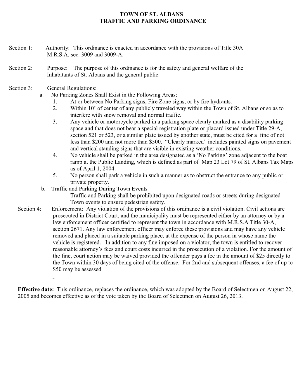 Traffic and Parking Ordinance