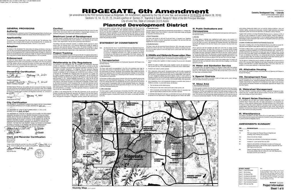 RIDGEGATE, 6Th Amendment Coventry Development Corp