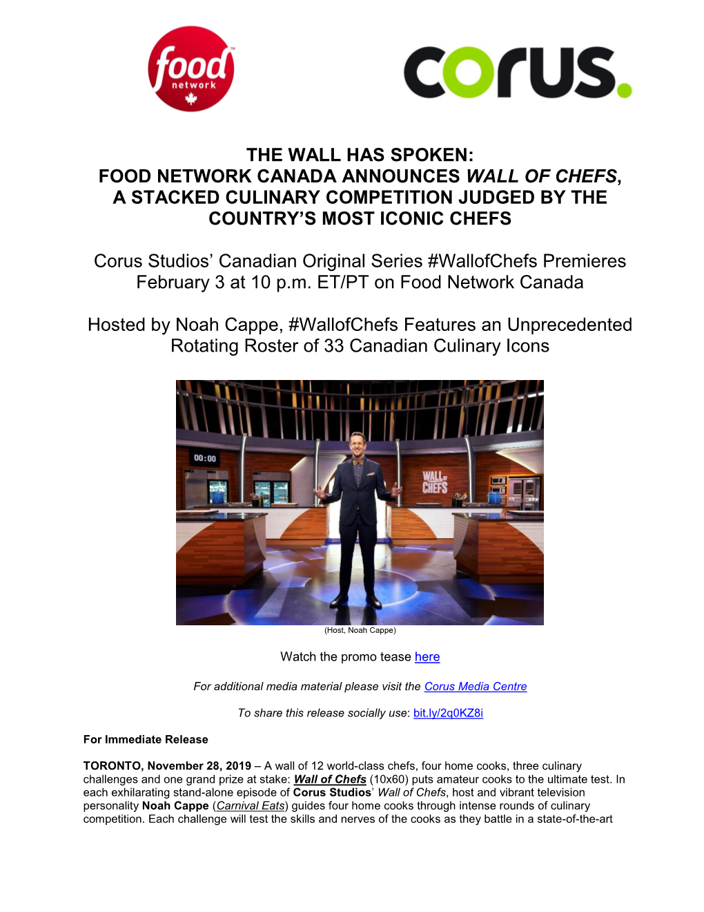 Food Network Canada Announces Wall of Chefs, a Stacked Culinary Competition Judged by the Country’S Most Iconic Chefs