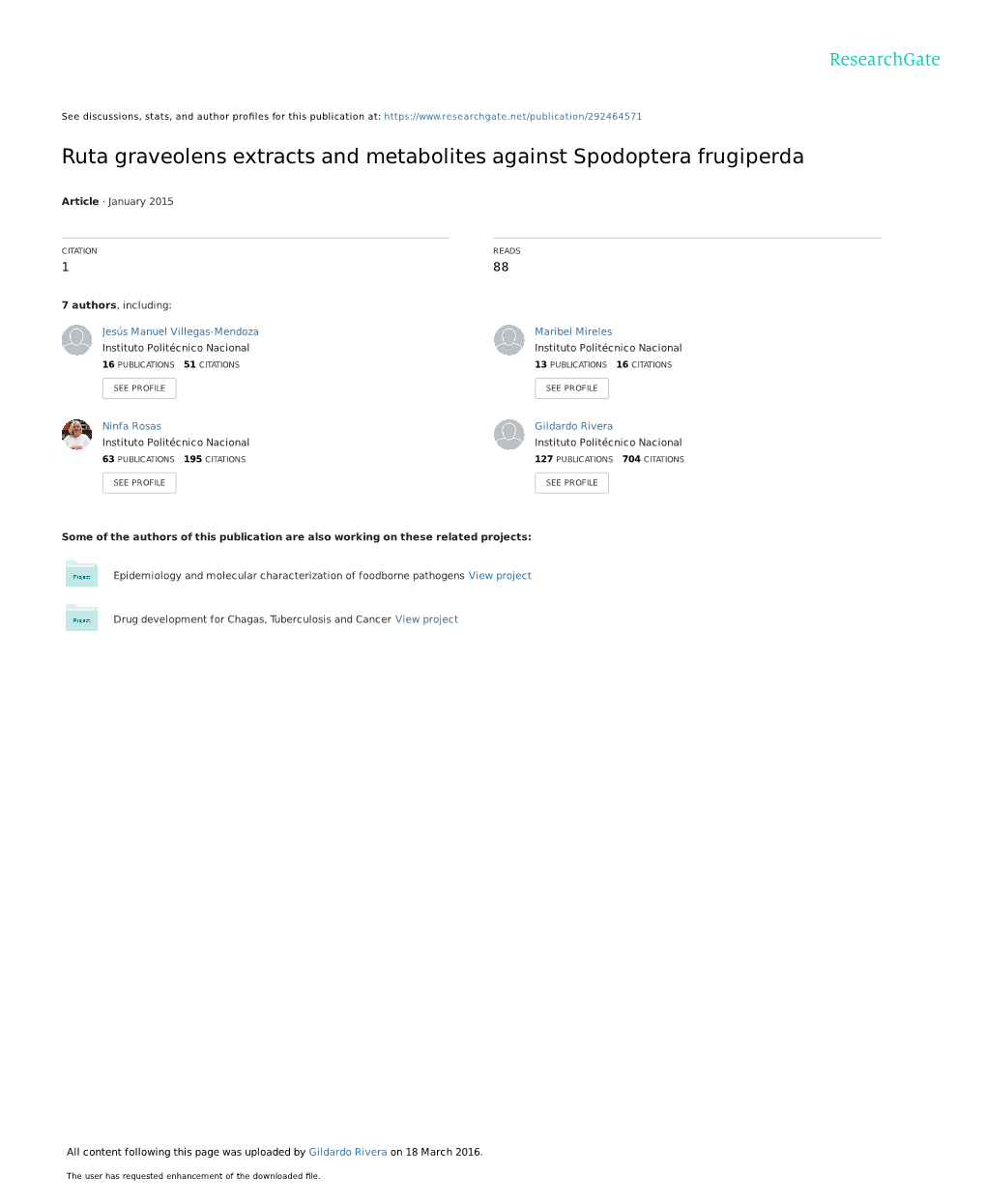 Ruta Graveolens Extracts and Metabolites Against Spodoptera Frugiperda