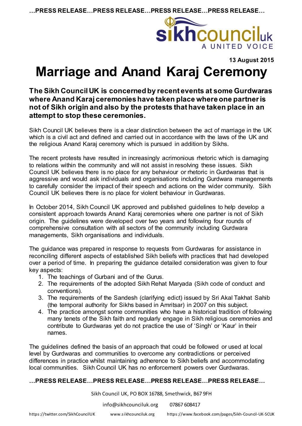 Marriage and Anand Karaj Ceremony
