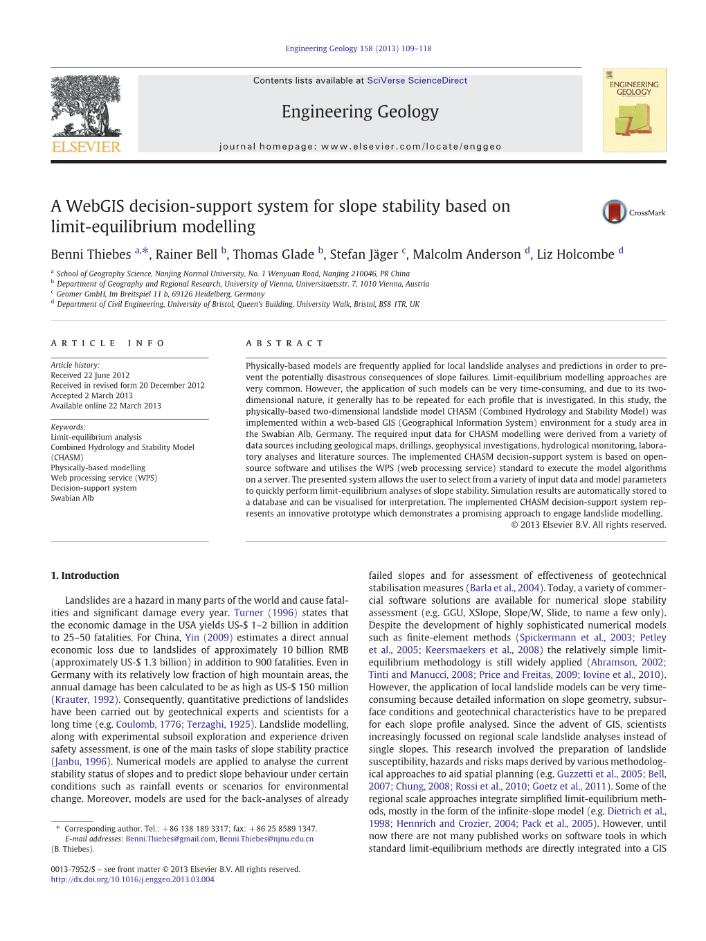 A Webgis Decision-Support System for Slope Stability Based on Limit-Equilibrium Modelling