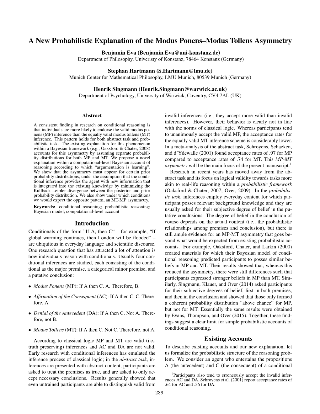 A New Probabilistic Explanation of the Modus Ponens–Modus Tollens Asymmetry