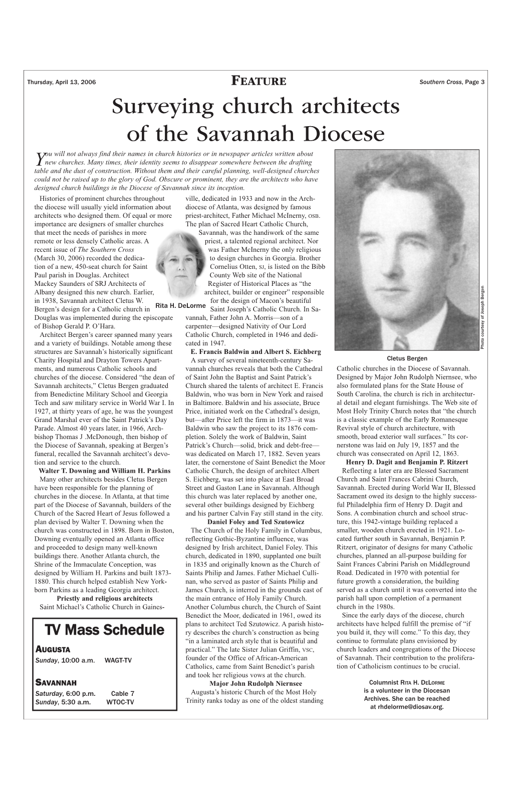 Surveying Church Architects of the Savannah Diocese Ou Will Not Always Find Their Names in Church Histories Or in Newspaper Articles Written About Ynew Churches