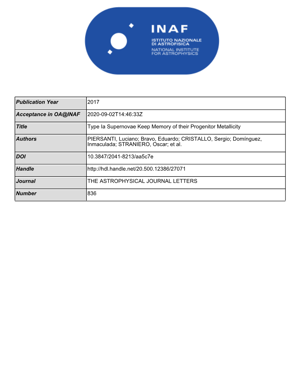 Piersanti 2017 Apjl 836 L9.Pdf