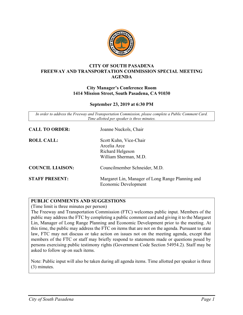 City of South Pasadena Page 1 CITY of SOUTH PASADENA FREEWAY