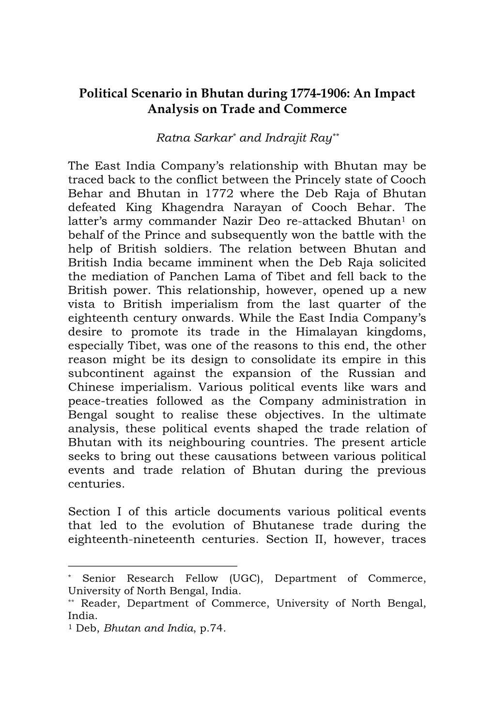 Political Scenario in Bhutan During 1774-1906: an Impact Analysis on Trade and Commerce