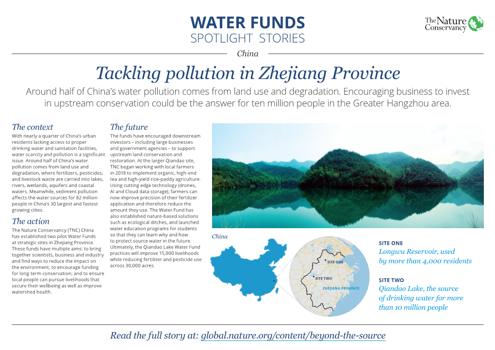 Tackling Pollution in Zhejiang Province Around Half of China’S Water Pollution Comes from Land Use and Degradation