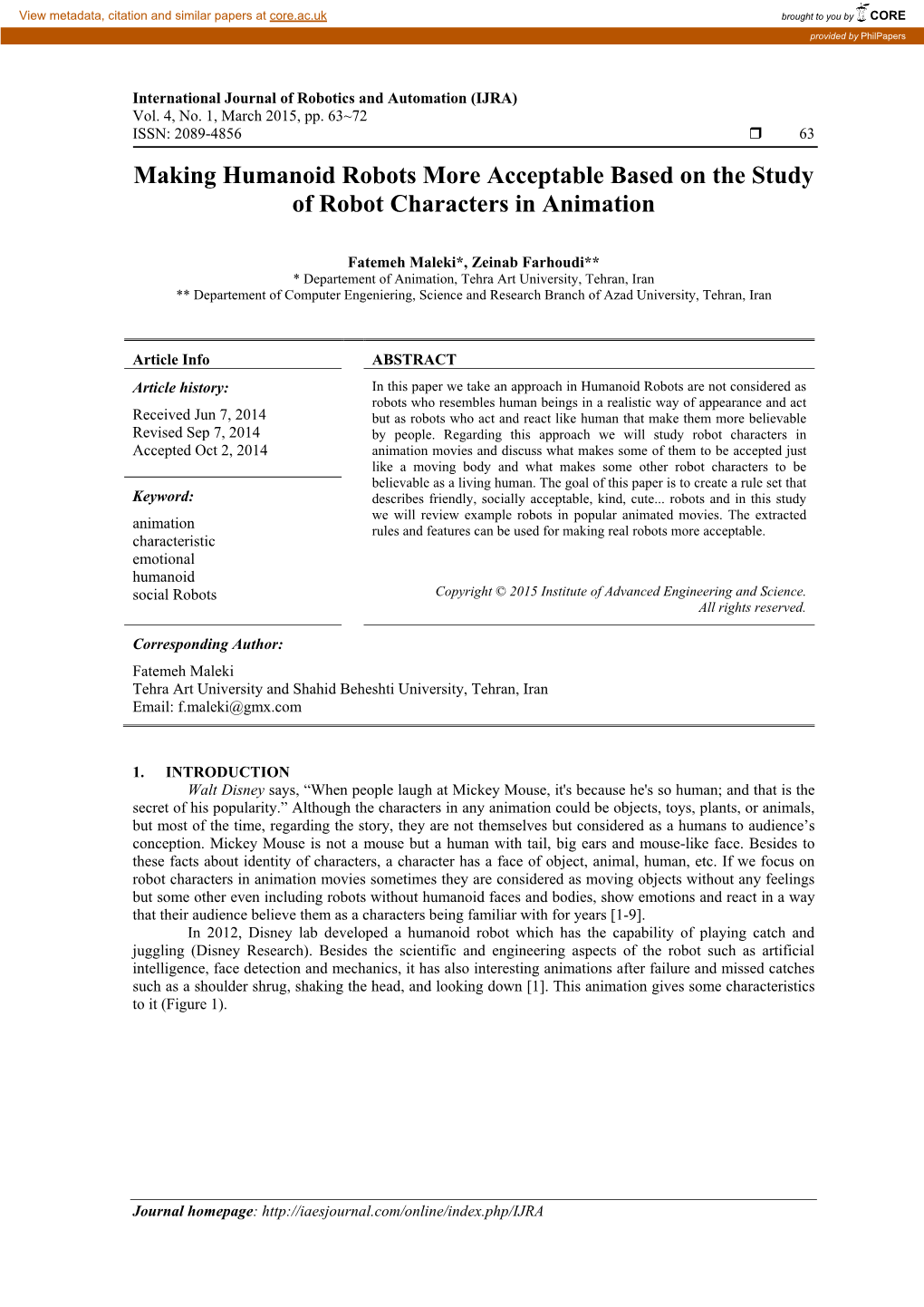 Making Humanoid Robots More Acceptable Based on the Study of Robot Characters in Animation